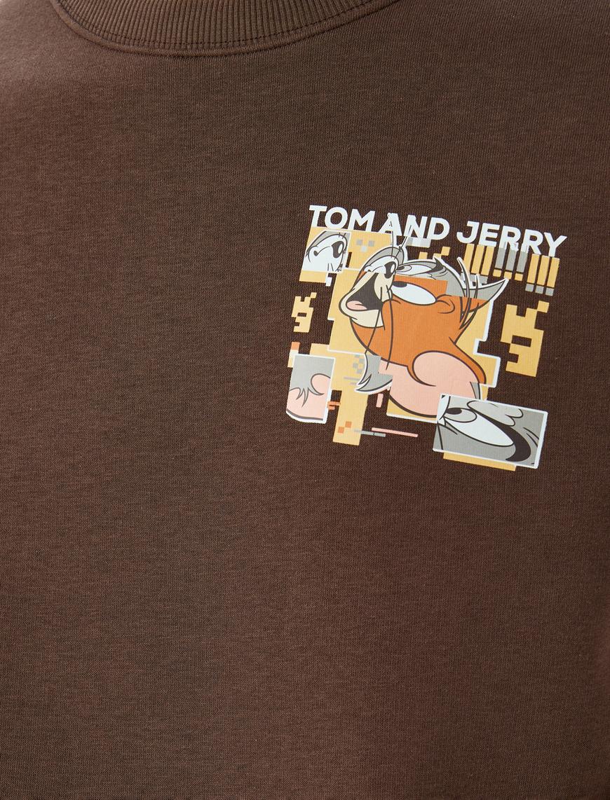   Bisiklet Yaka Pamuk Karışımlı İnterlok Kumaş Baskılı Lisanslı Tom ve Jerry Sweatshirt