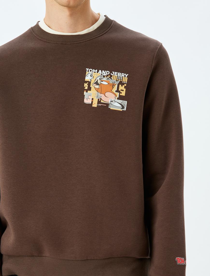   Bisiklet Yaka Pamuk Karışımlı İnterlok Kumaş Baskılı Lisanslı Tom ve Jerry Sweatshirt