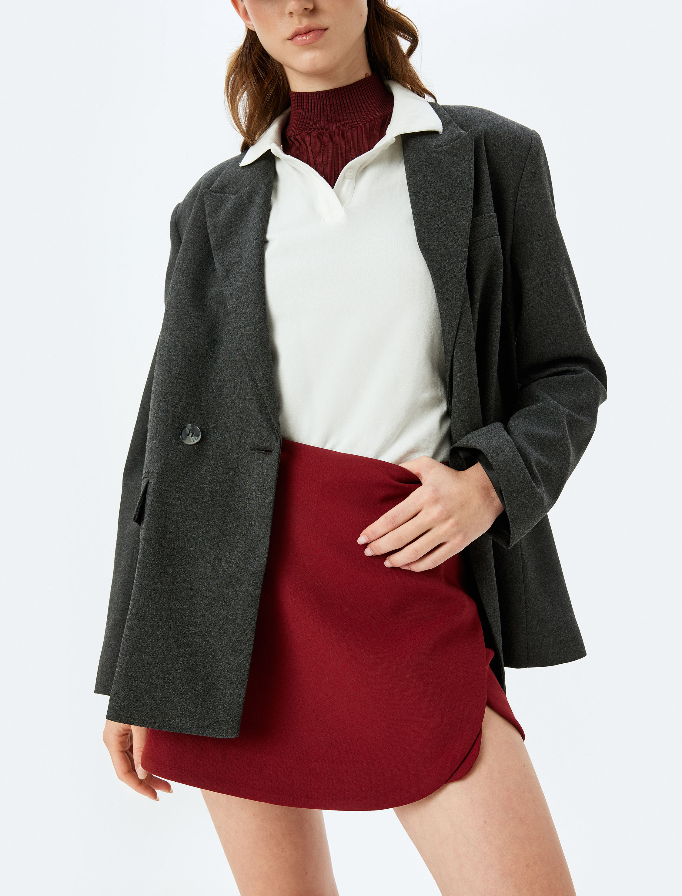   Yüksek Bel Mini Kruvaze Şort Etek