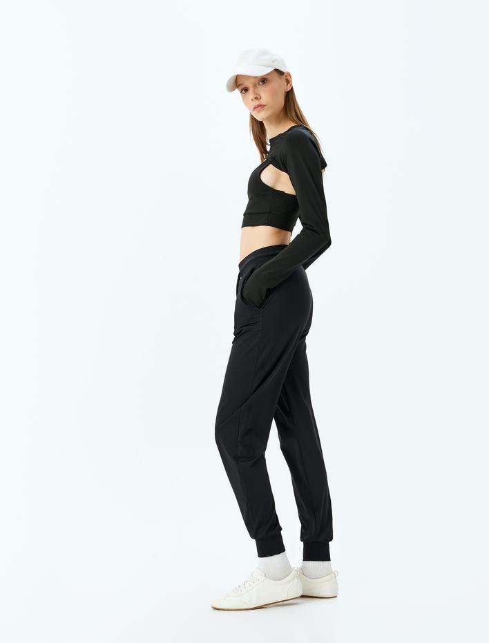  Cep Detaylı Yüksek Bel Bağcıklı Yumuşak Tuşe Jogger Spor Eşofman Altı İnterlok