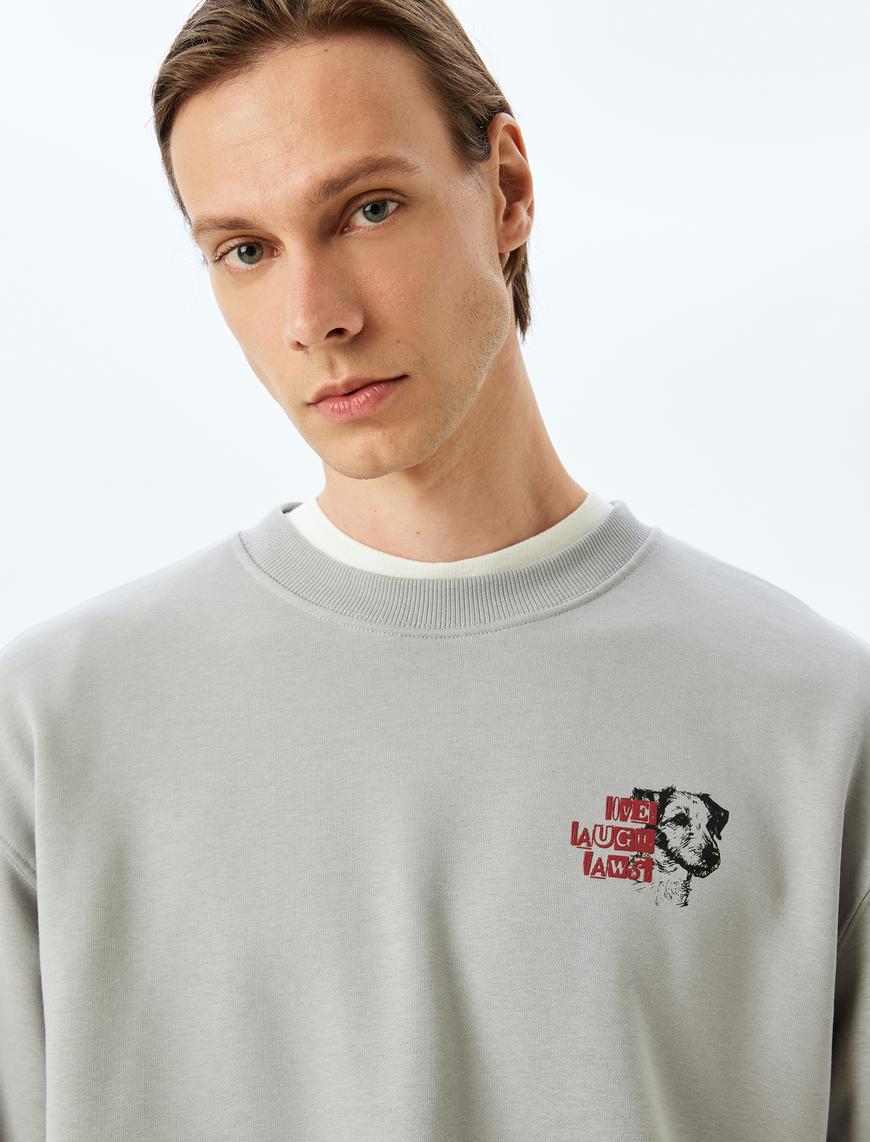   Bisiklet Yaka Pamuk Karışımlı Oversize Uzun Kollu Hayvan Baskılı Sweatshirt