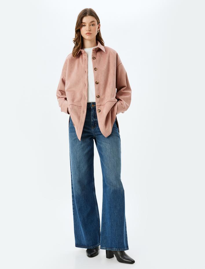  Uzun Kollu Suni Süet Gömlek Ceket