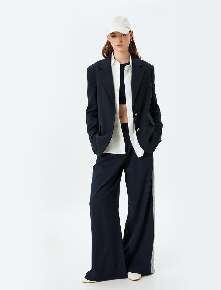  Cepli Yanları Şerit Detaylı Çizgili Baggy Kumaş Pantolon