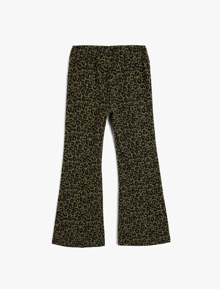 Kız Çocuk İspanyol Paça Pantolon Leopar Desenli Beli Lastikli