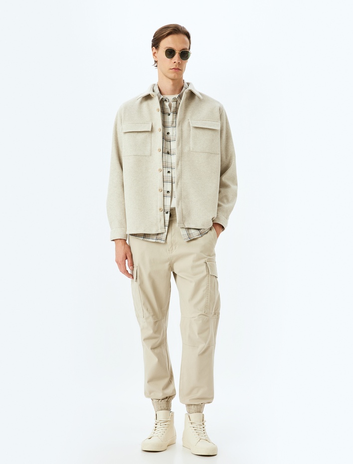  Pamuklu Gabardin Cep Detaylı Düğmeli Beli Lastikli Jogger Pantolon