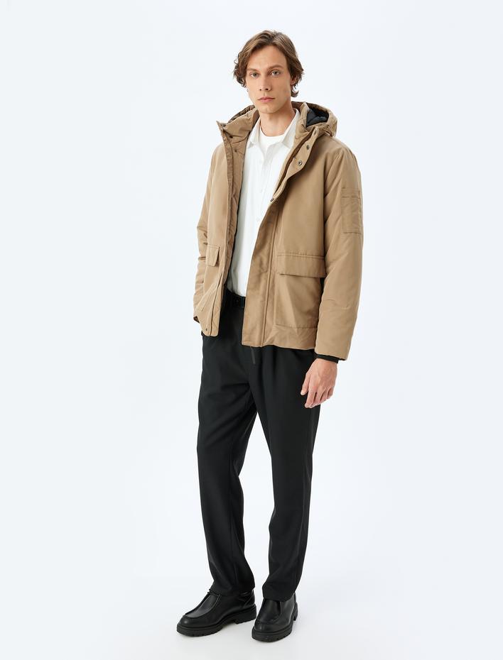  Fermuarlı Slim Fit Kapşonlu Mont