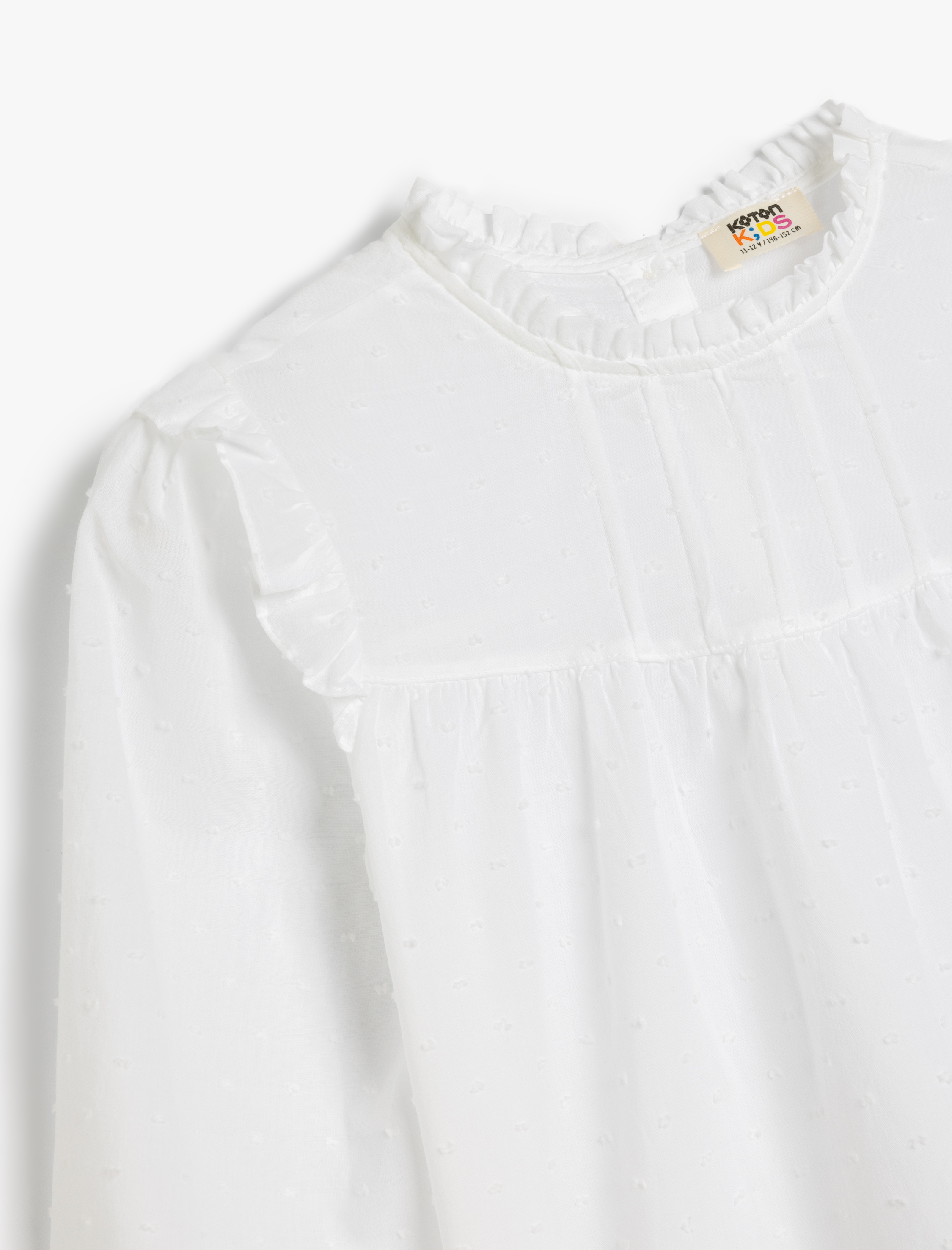  Kız Çocuk Bluz Fırfır Detaylı Uzun Kollu Dik Yaka Pamuklu