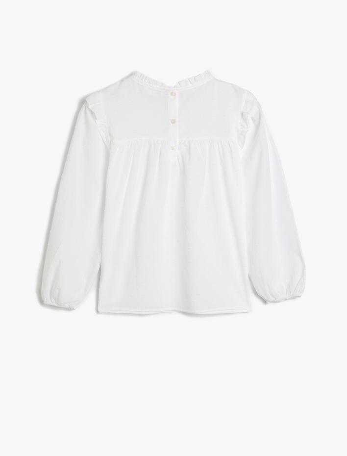 Kız Çocuk Bluz Fırfır Detaylı Uzun Kollu Dik Yaka Pamuklu