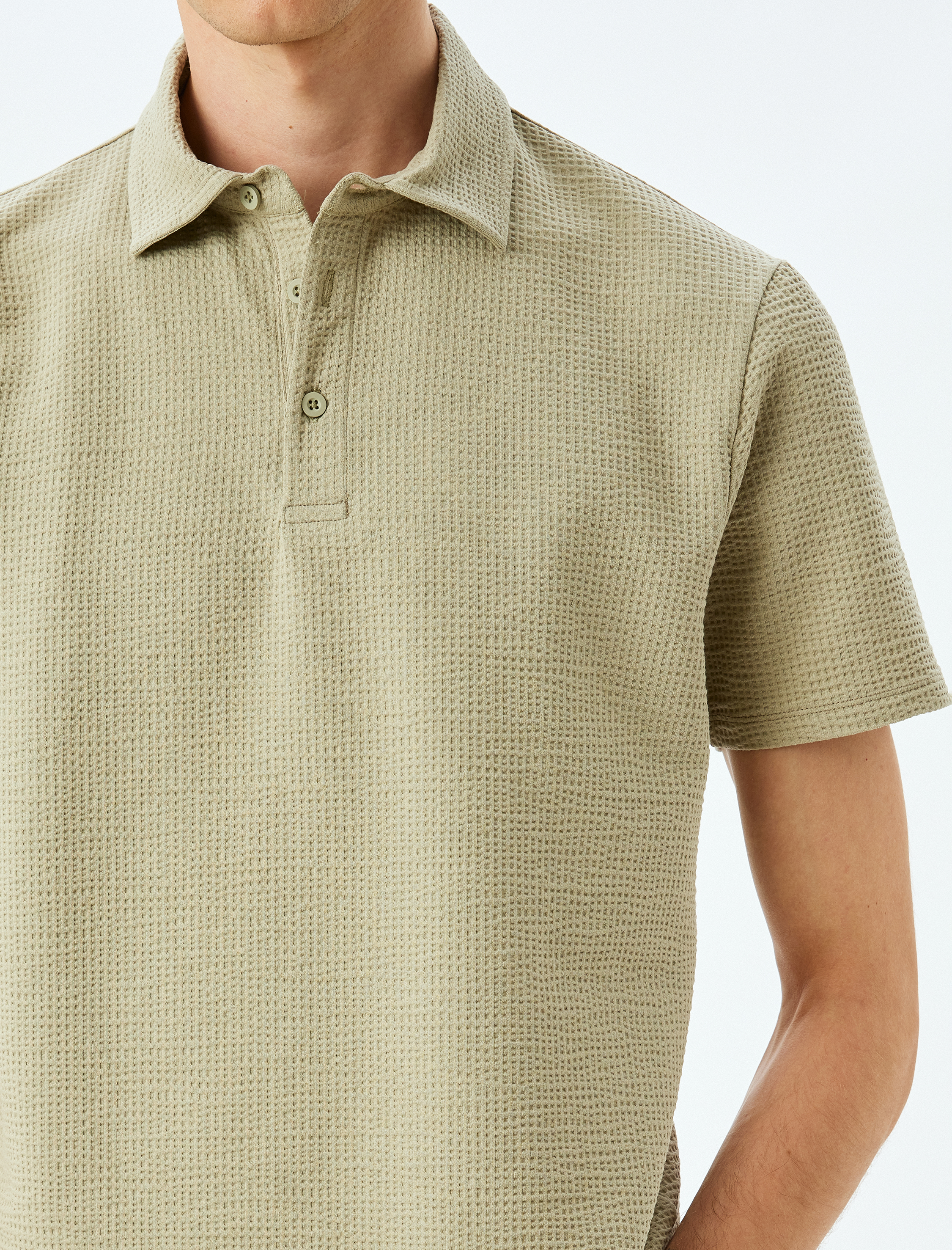   Kısa Kollu Pamuklu Regular Fit Dokulu Polo Yaka Tişört