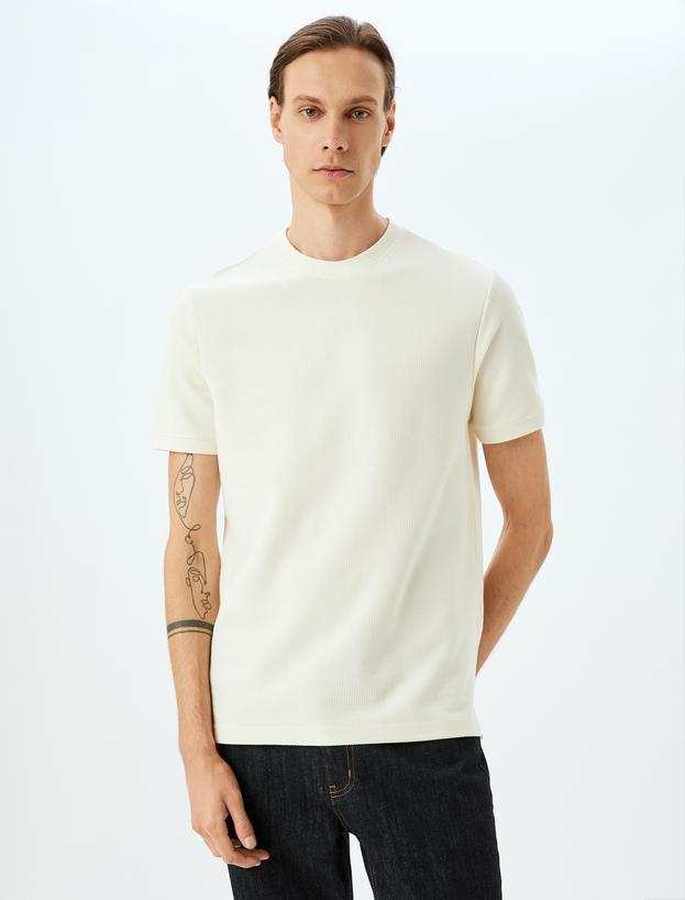 Bisiklet Yaka Pamuklu Dokulu Kısa Kollu Slim Fit Tişört_2
