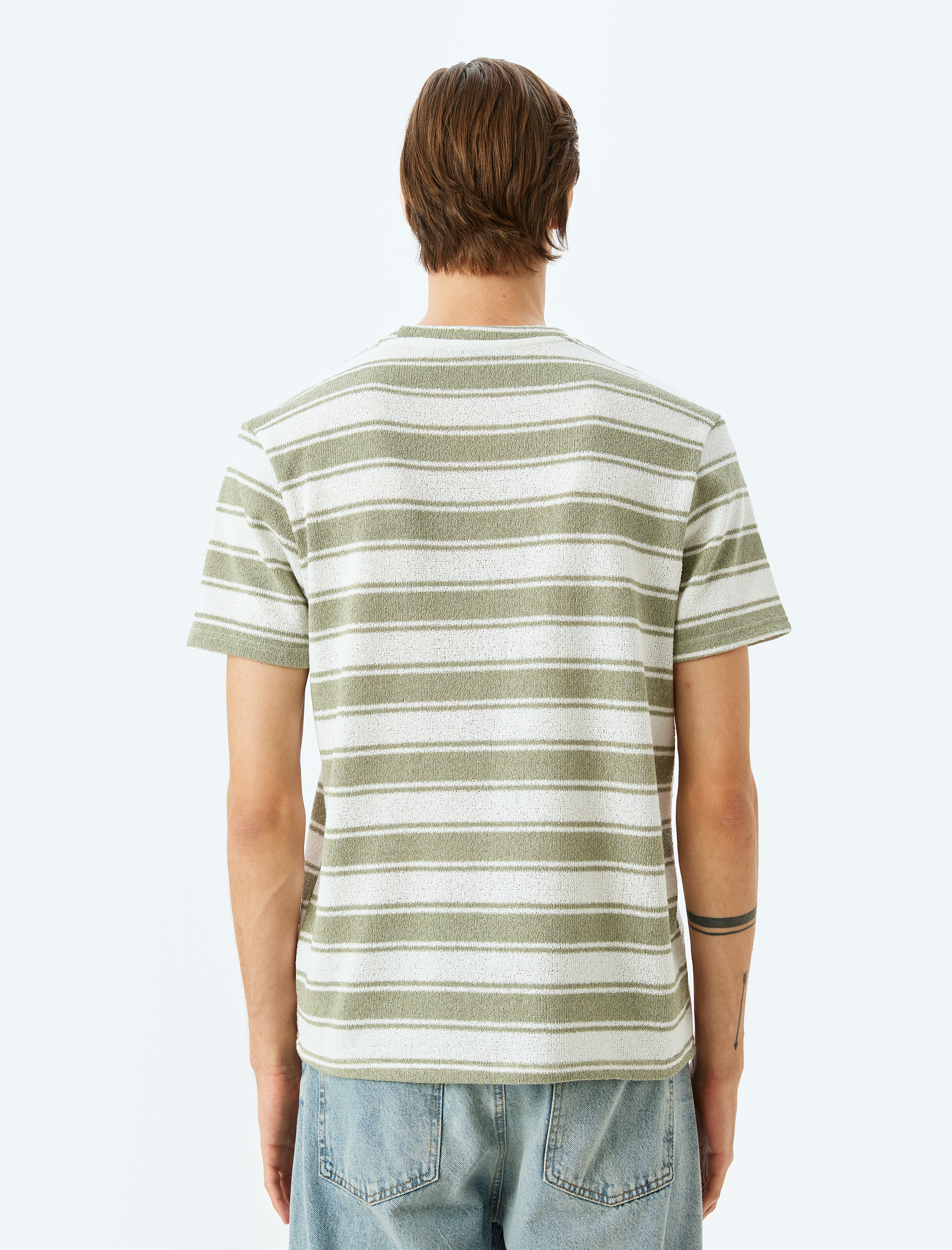   Kısa Kollu Bisiklet Yaka Regular Fit Pamuk Karışımlı Çizgili Tişört