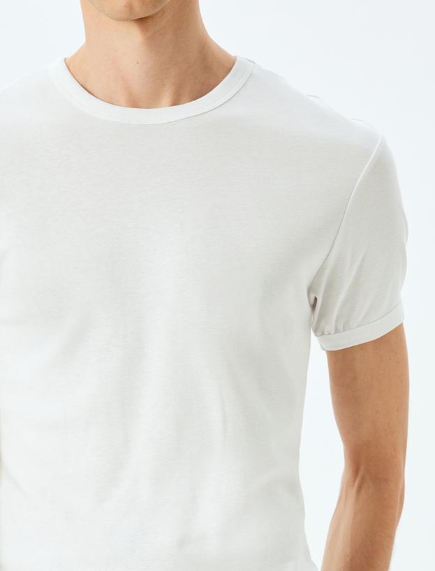 Kısa Kollu Bisiklet Yaka Pamuklu Slim Fit Tişört_4