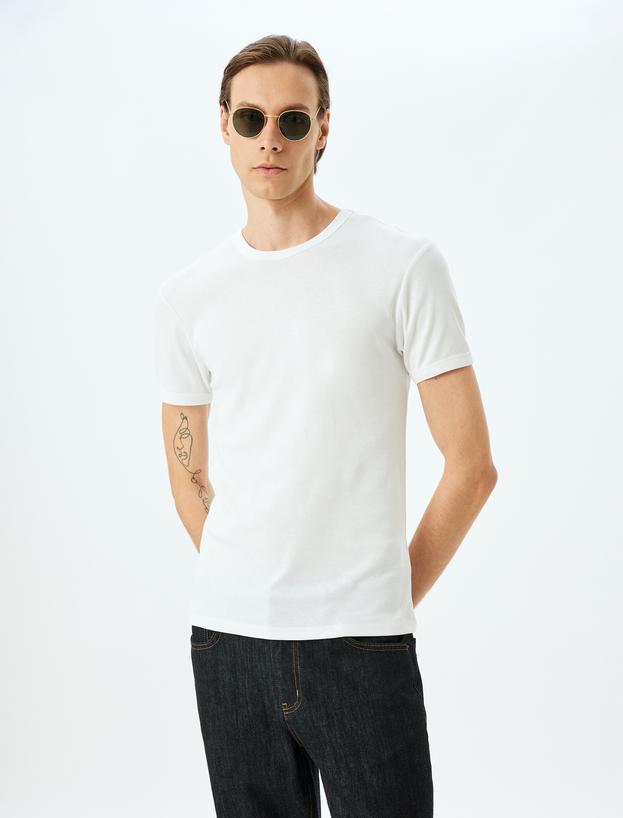 Kısa Kollu Bisiklet Yaka Pamuklu Slim Fit Tişört_2