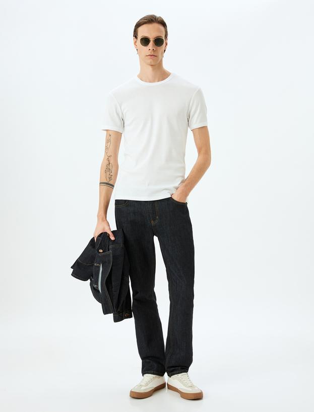 Kısa Kollu Bisiklet Yaka Pamuklu Slim Fit Tişört_0
