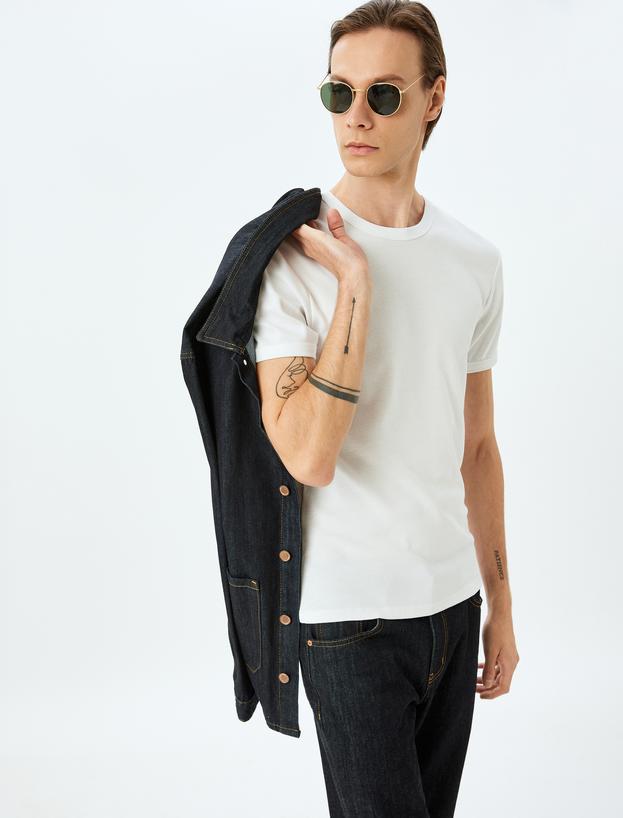 Kısa Kollu Bisiklet Yaka Pamuklu Slim Fit Tişört_1