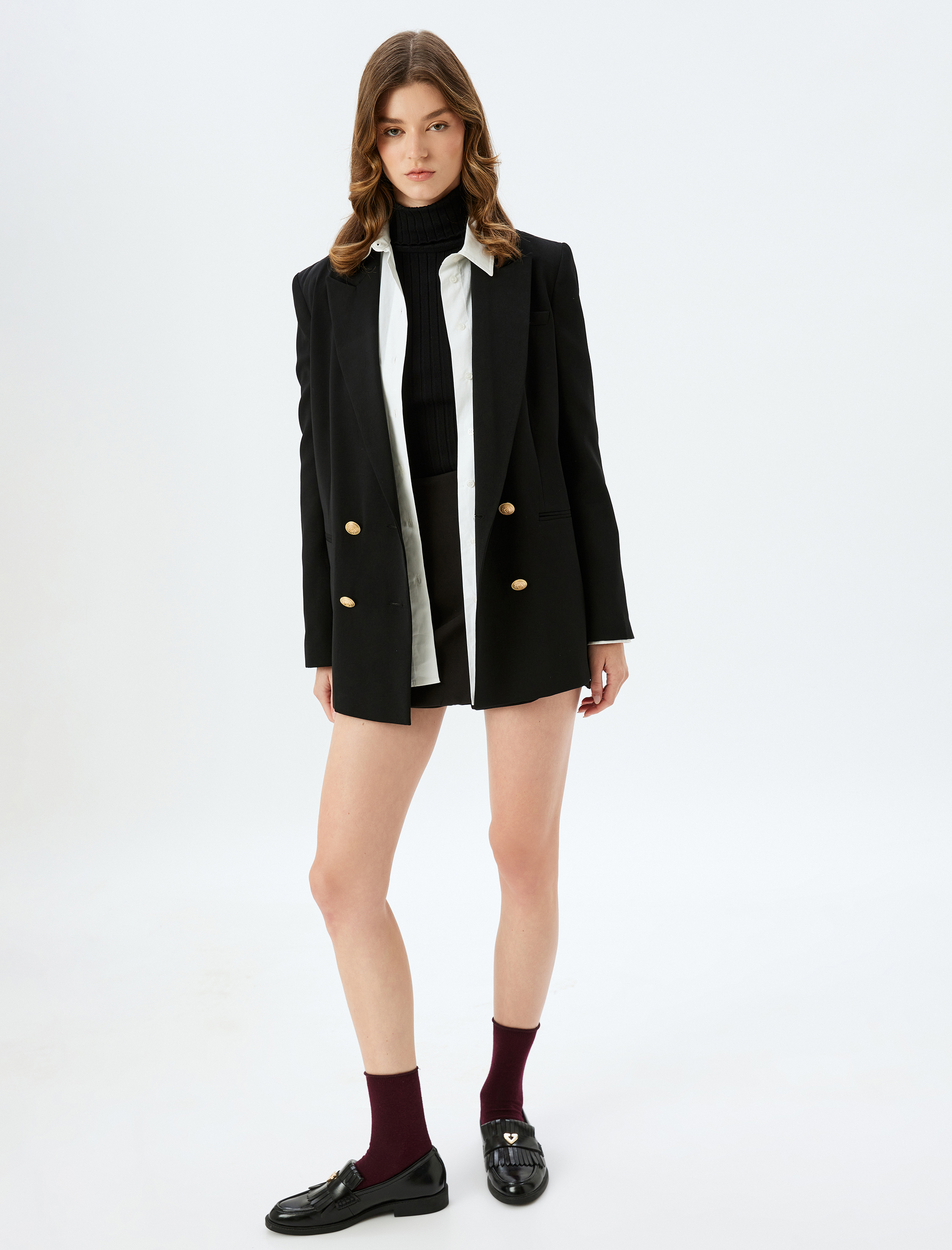   Yırtmaç Detaylı Yüksek Bel Mini Kruvaze Şort Etek