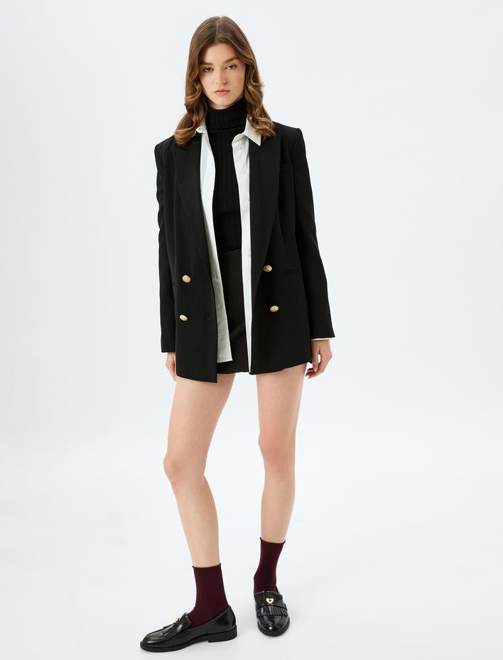  Yırtmaç Detaylı Yüksek Bel Mini Kruvaze Şort Etek