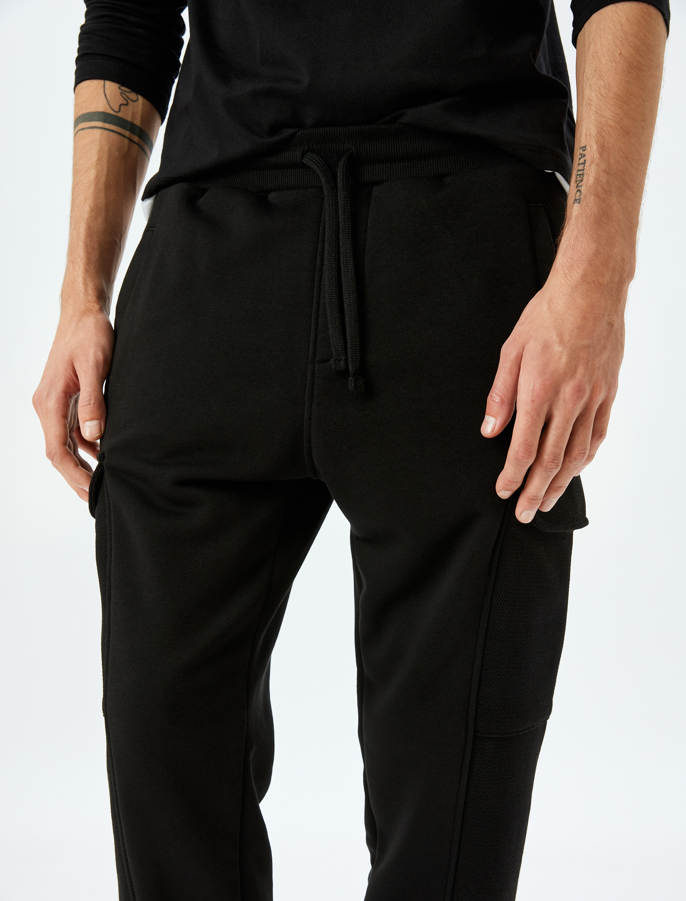   Beli Bağcıklı Pamuk Karışımlı Şardonlu Kargo Cepli Kışlık Eşofman Altı