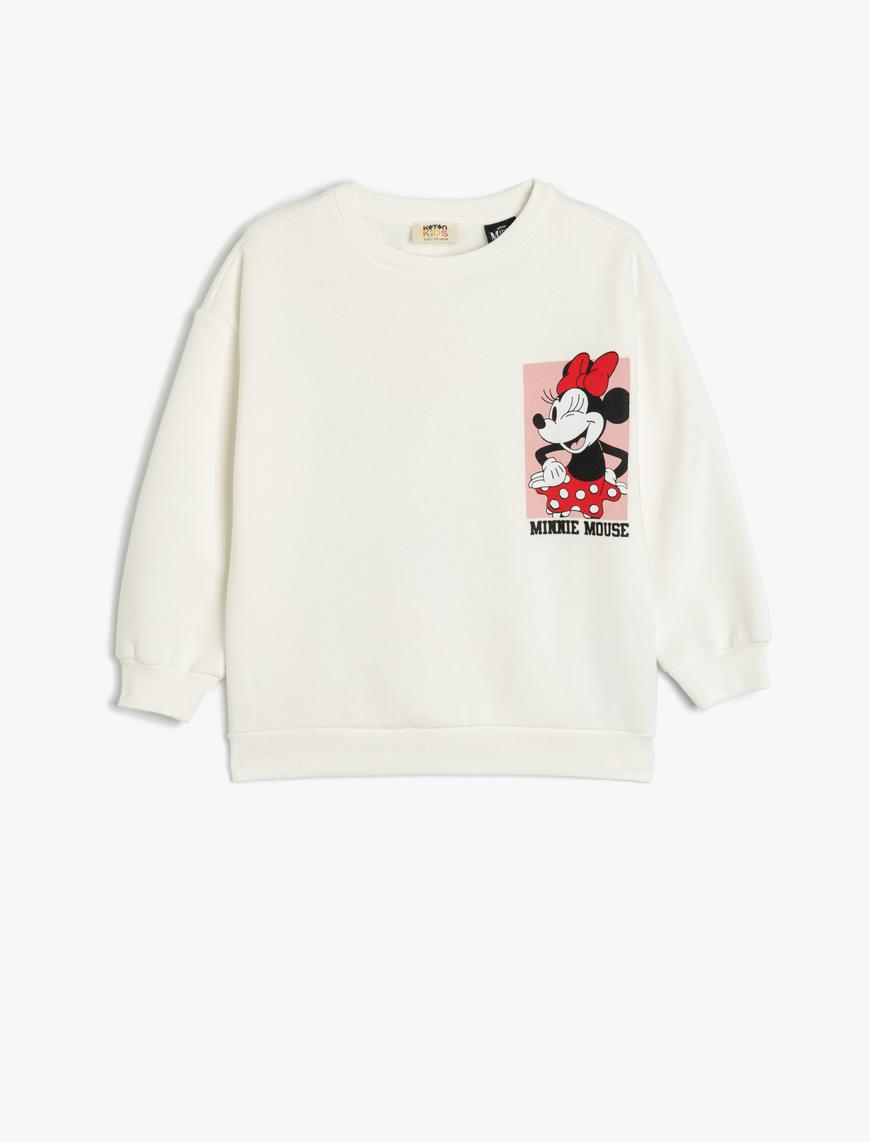  Kız Çocuk Minnie Mouse Sweatshirt Lisanslı Uzun Kollu Bisiklet Yaka