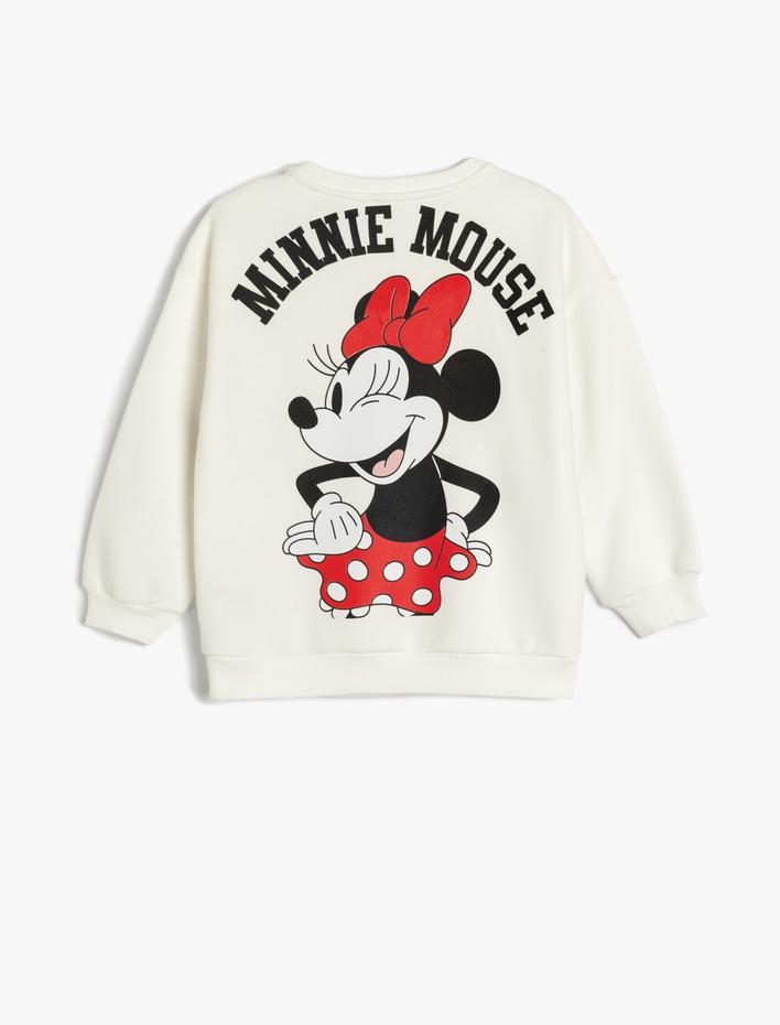Kız Çocuk Minnie Mouse Sweatshirt Lisanslı Uzun Kollu Bisiklet Yaka Şardonlu