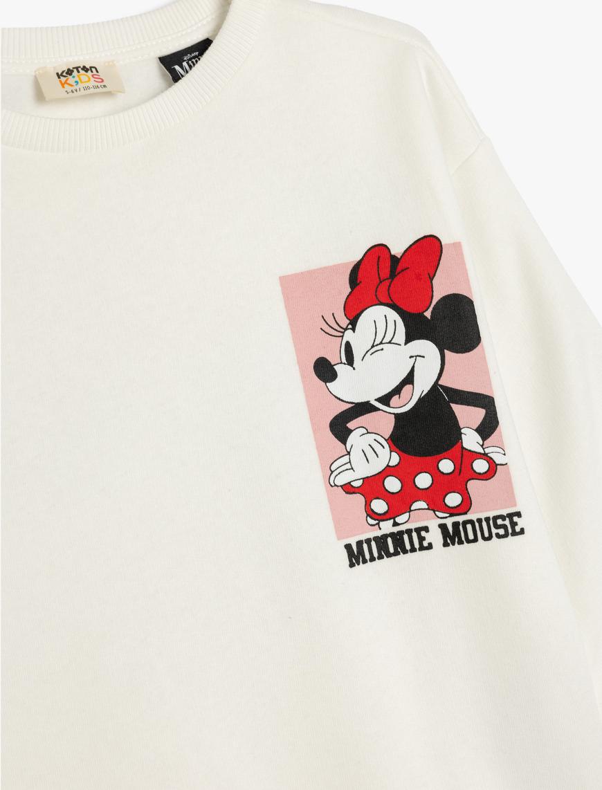  Kız Çocuk Minnie Mouse Sweatshirt Lisanslı Uzun Kollu Bisiklet Yaka