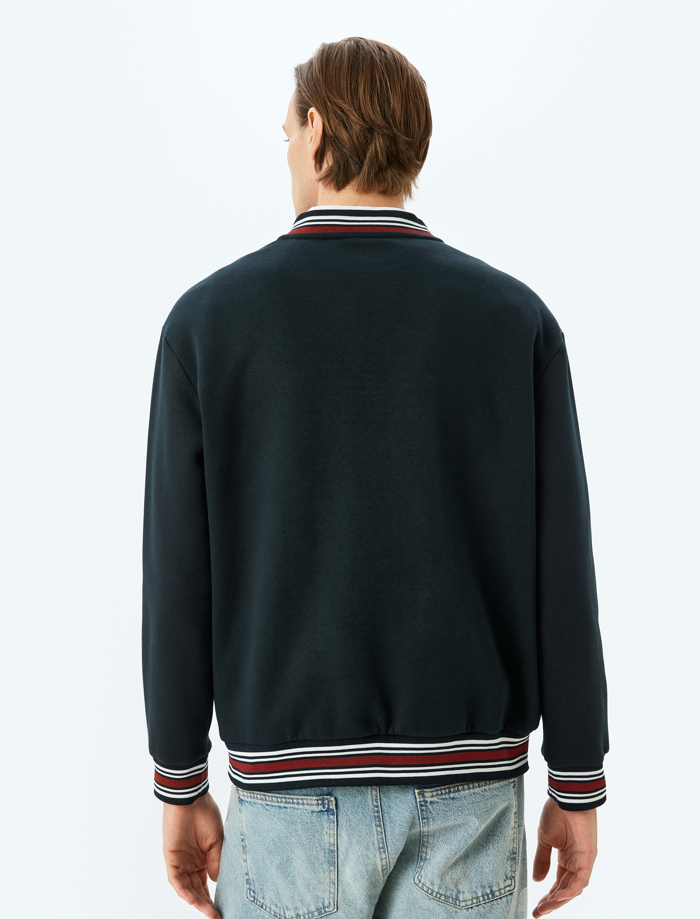   Şardonlu Pamuk Karışımlı Slogan Baskılı Yarım Fermuarlı Sweatshirt