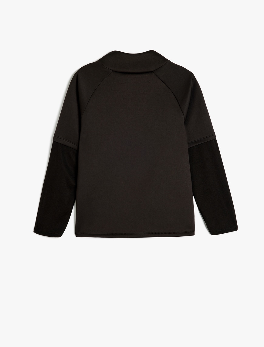  Erkek Çocuk Sweatshirt Dik Yaka Yarım Fermuarlı Uzun Kollu İşleme Detaylı