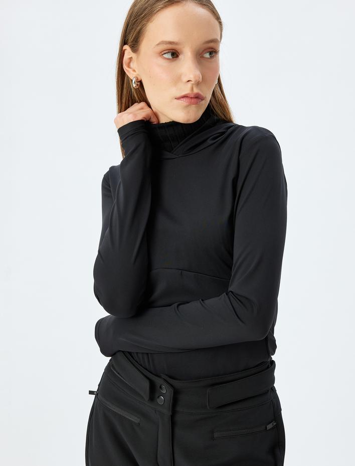  Slim Fit Kapüşonlu Dikiş Detaylı Spor Sweatshirt