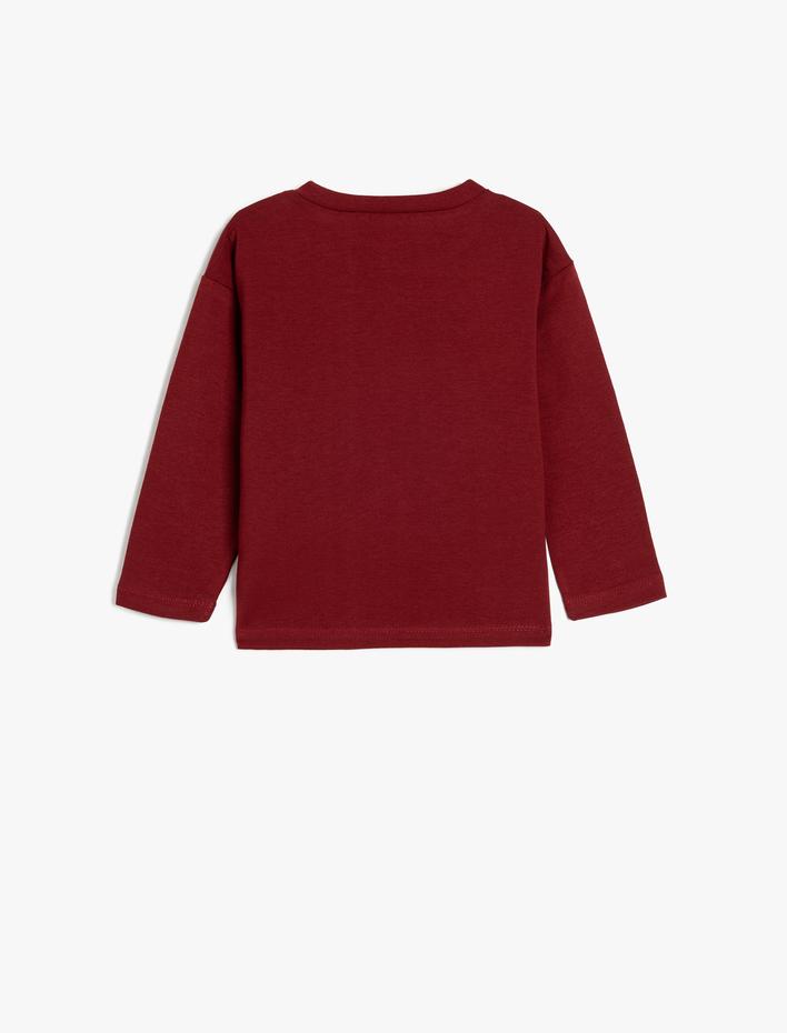 Kız Bebek Tişört Uzun Kollu Slogan Baskılı Bisiklet Yaka Pamuklu