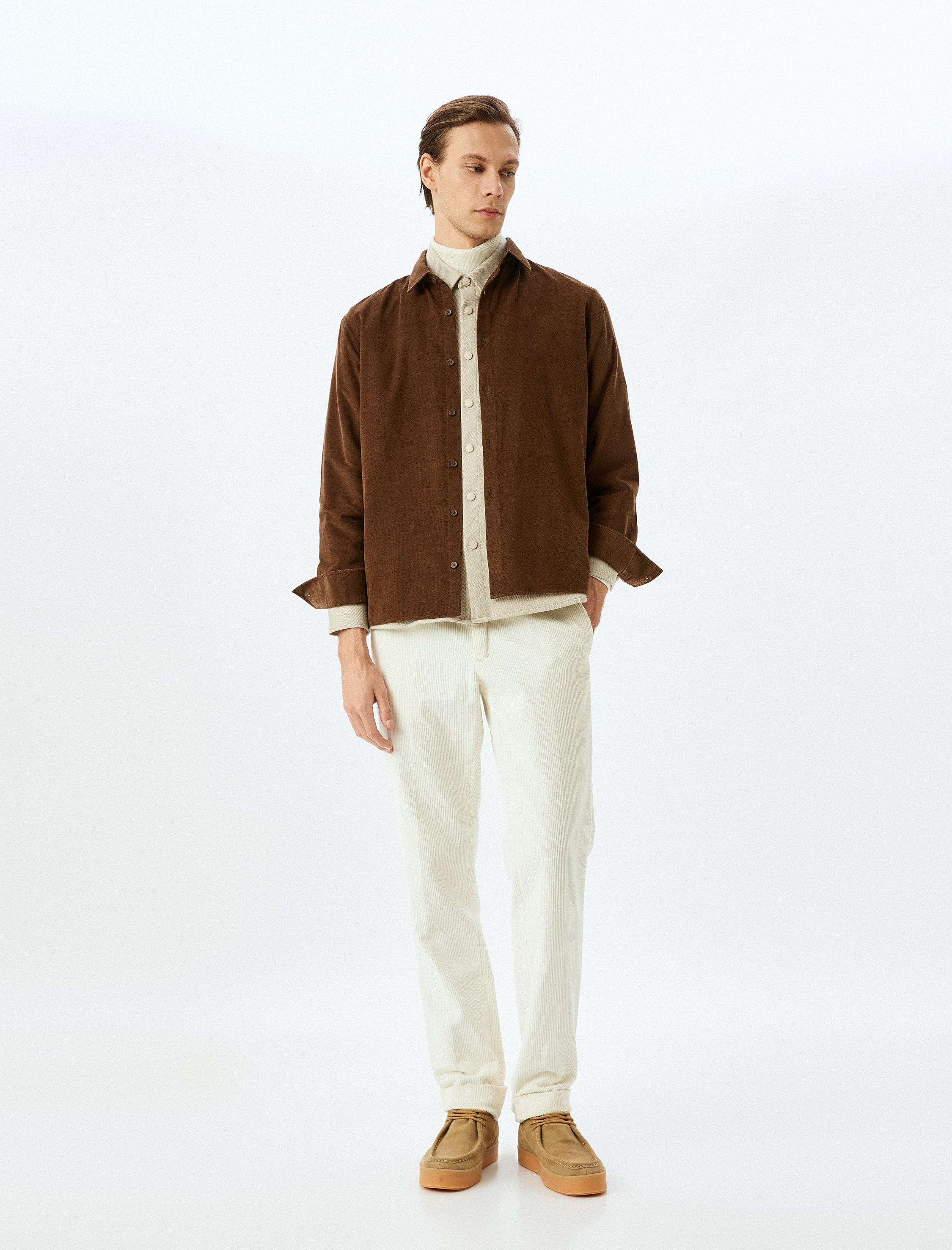   Pamuklu Regular Fit Fitilli Kadife Uzun Kollu Gömlek