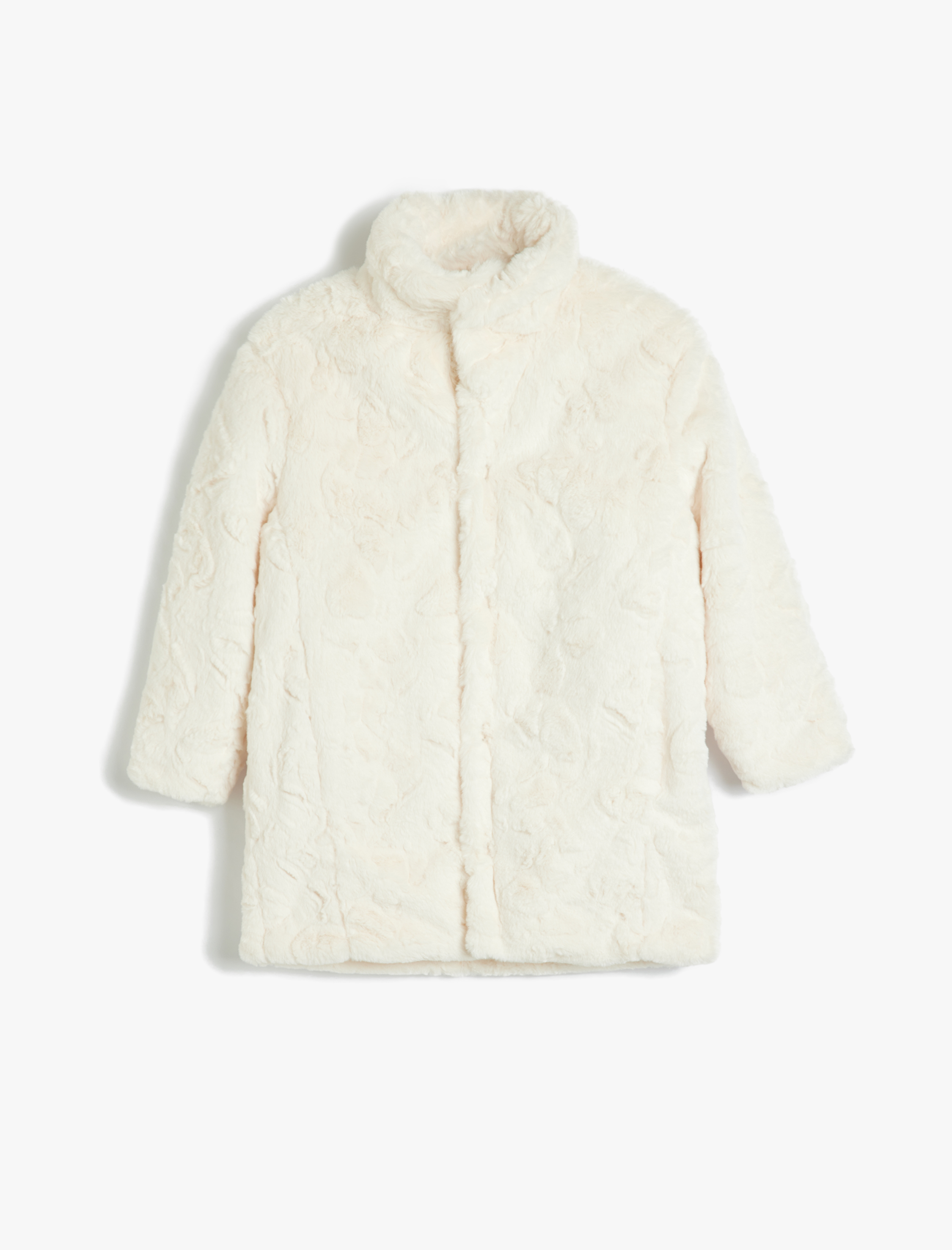  Kız Çocuk Uzun Kollu Cep Detaylı Peluş Mont