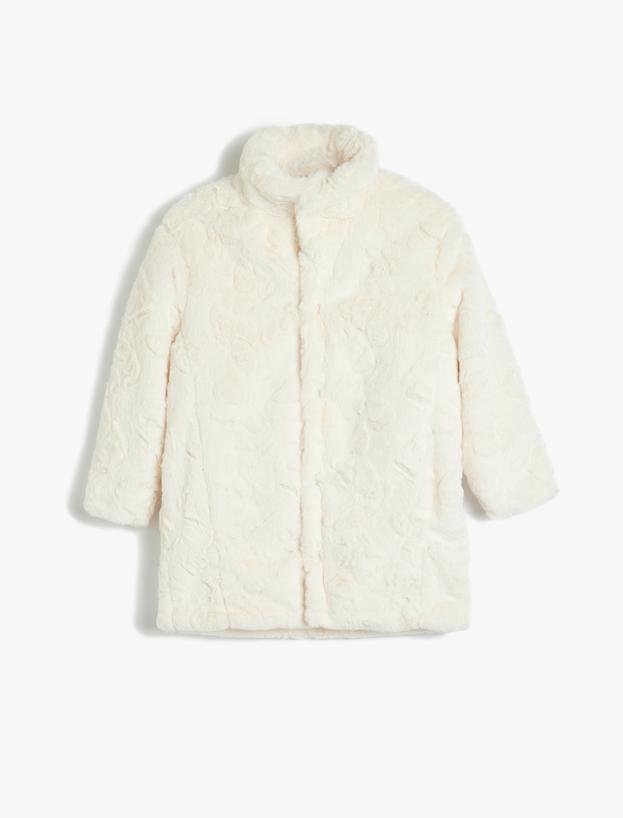 Peluş Mont Dik Yaka Fermuarlı Cep Detaylı_2