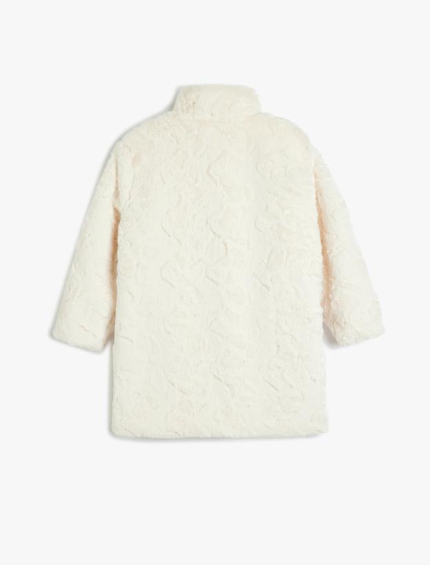 Peluş Mont Dik Yaka Fermuarlı Cep Detaylı_3