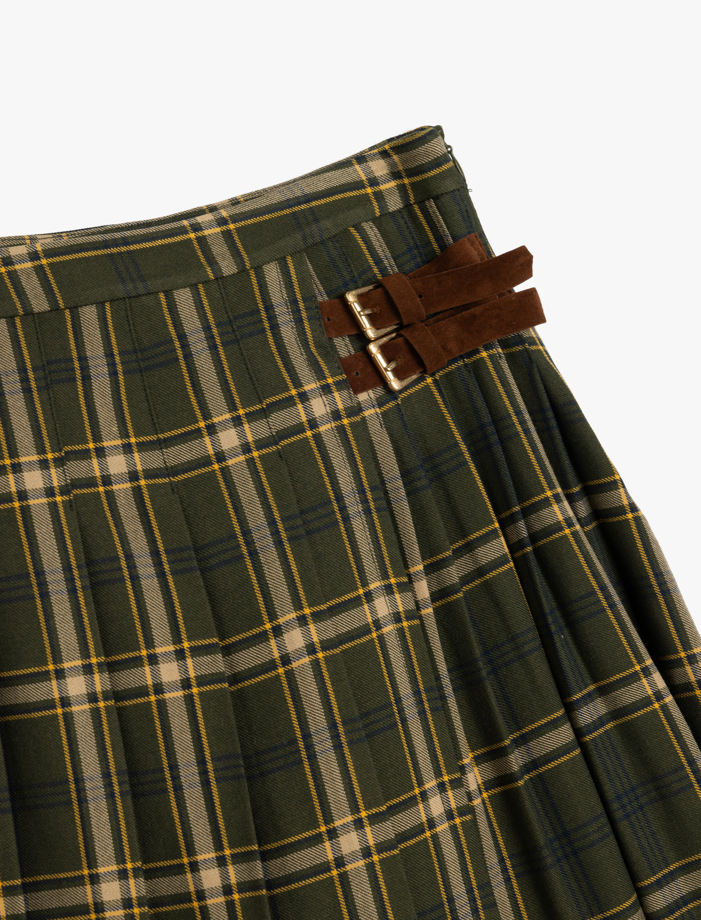  Kız Çocuk Pileli Viskon Karışımlı Kemer Detaylı Ekoseli Etek