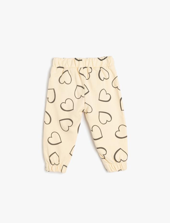 Kız Bebek Kalpli Jogger Eşofman Altı Şardonlu Pamuklu Beli Lastikli