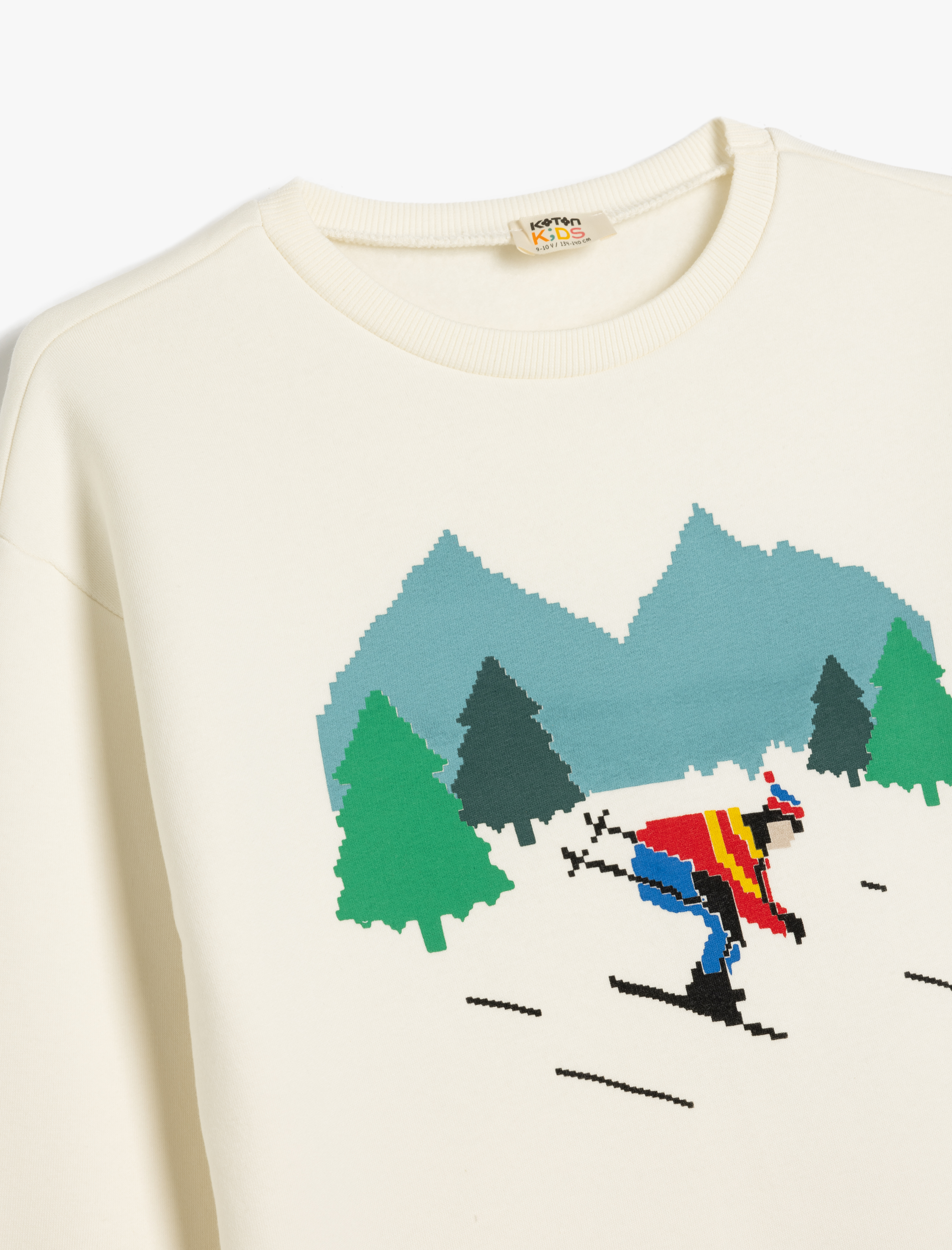  Erkek Çocuk Bisiklet Yaka Kayak Baskılı Şardonlu Pamuklu Sweatshirt