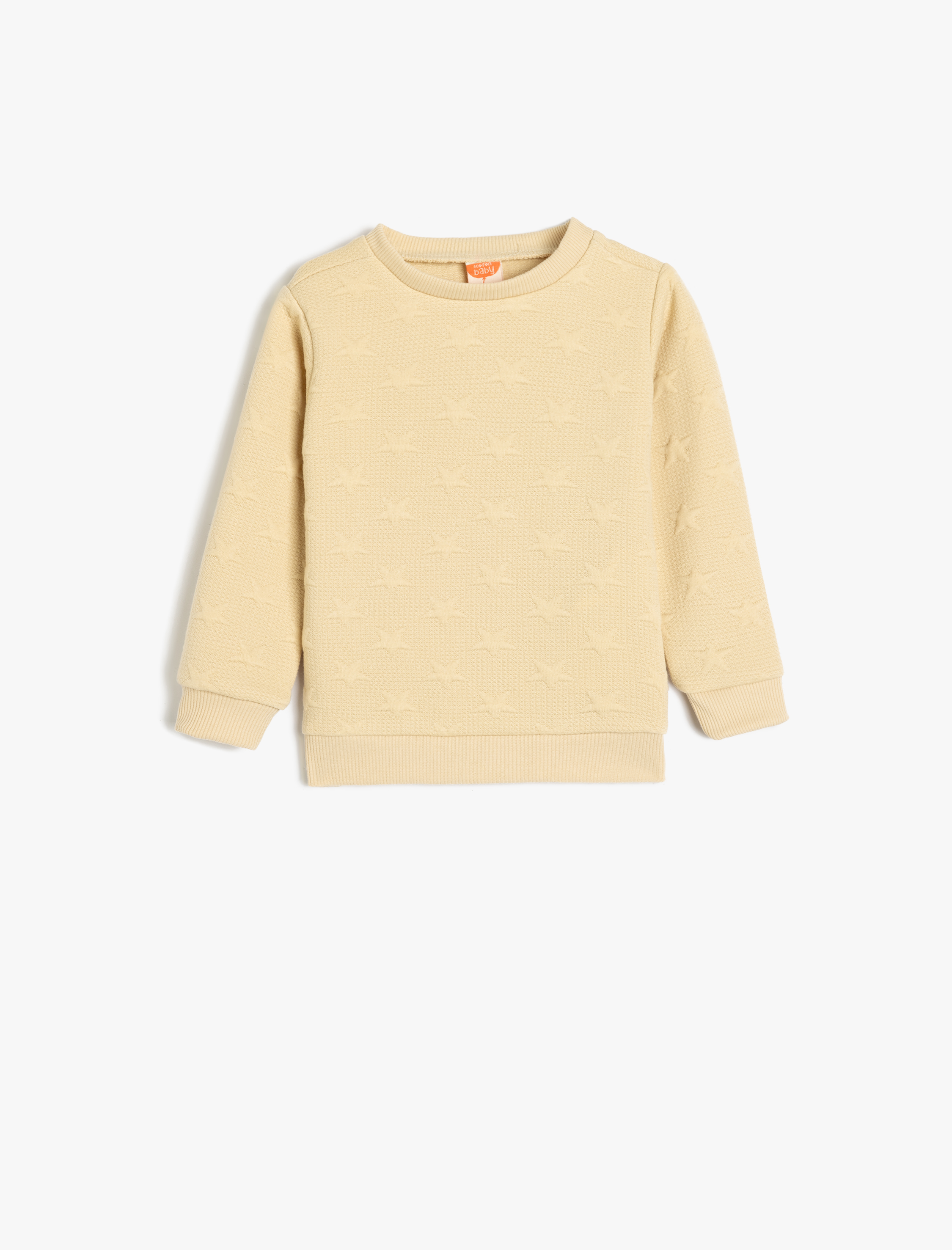 Koton Kız Bebek Sweatshirt Yıldız Detaylı Dokulu Bisiklet Yaka Uzun Kollu -1