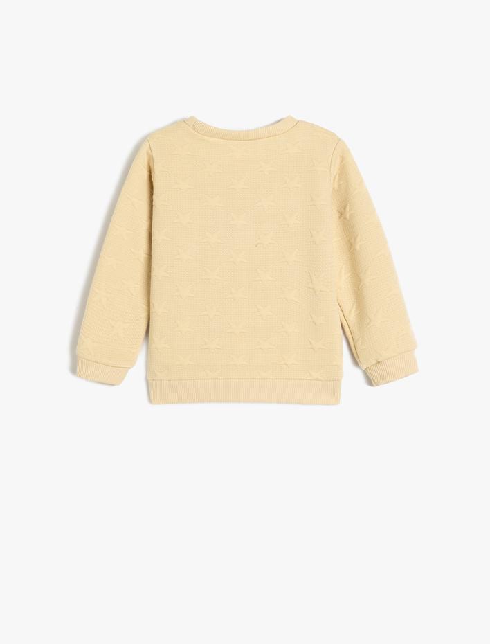 Kız Bebek Sweatshirt Yıldız Detaylı Dokulu Bisiklet Yaka Uzun Kollu