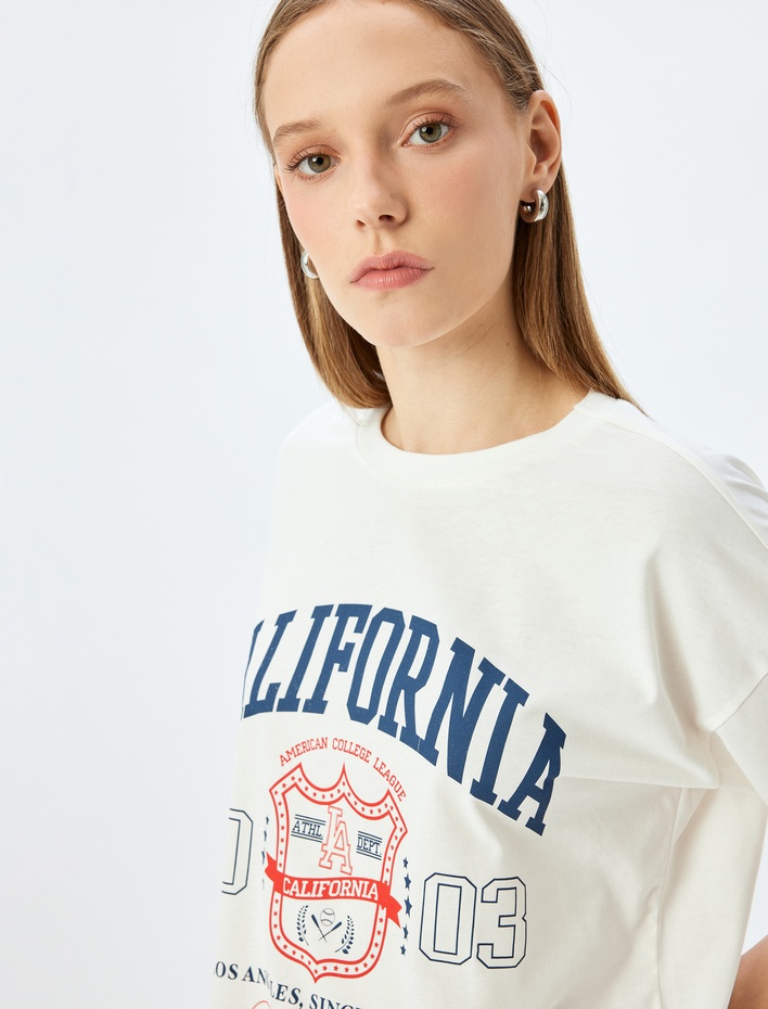  Bisiklet Yaka Kısa Kollu Kolej Baskılı Oversize Tişört