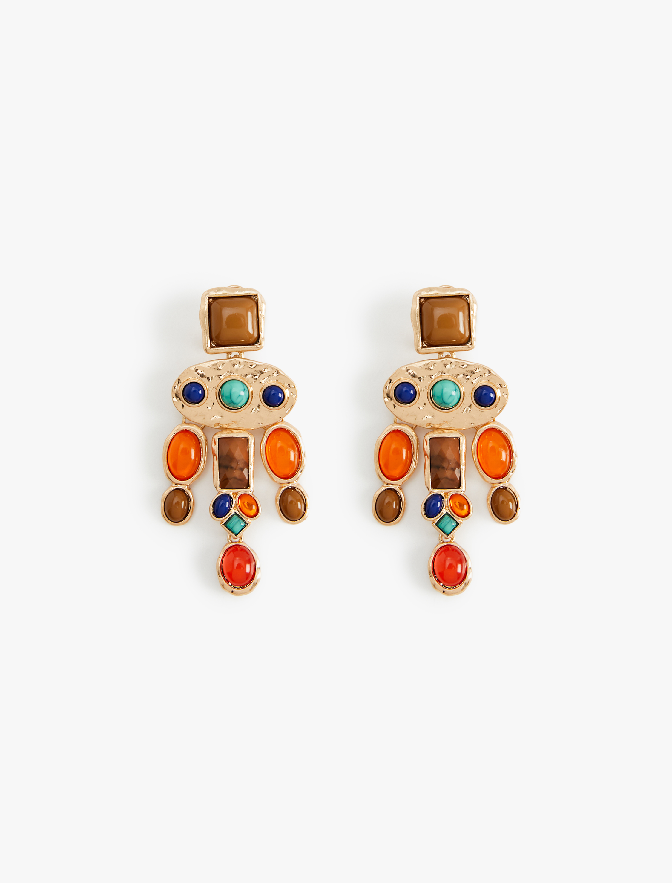  Kadın Geometrik Küpe Sallantılı Taş Detaylı Çok Renkli Büyük Boy - Koton X Melis Ağazat