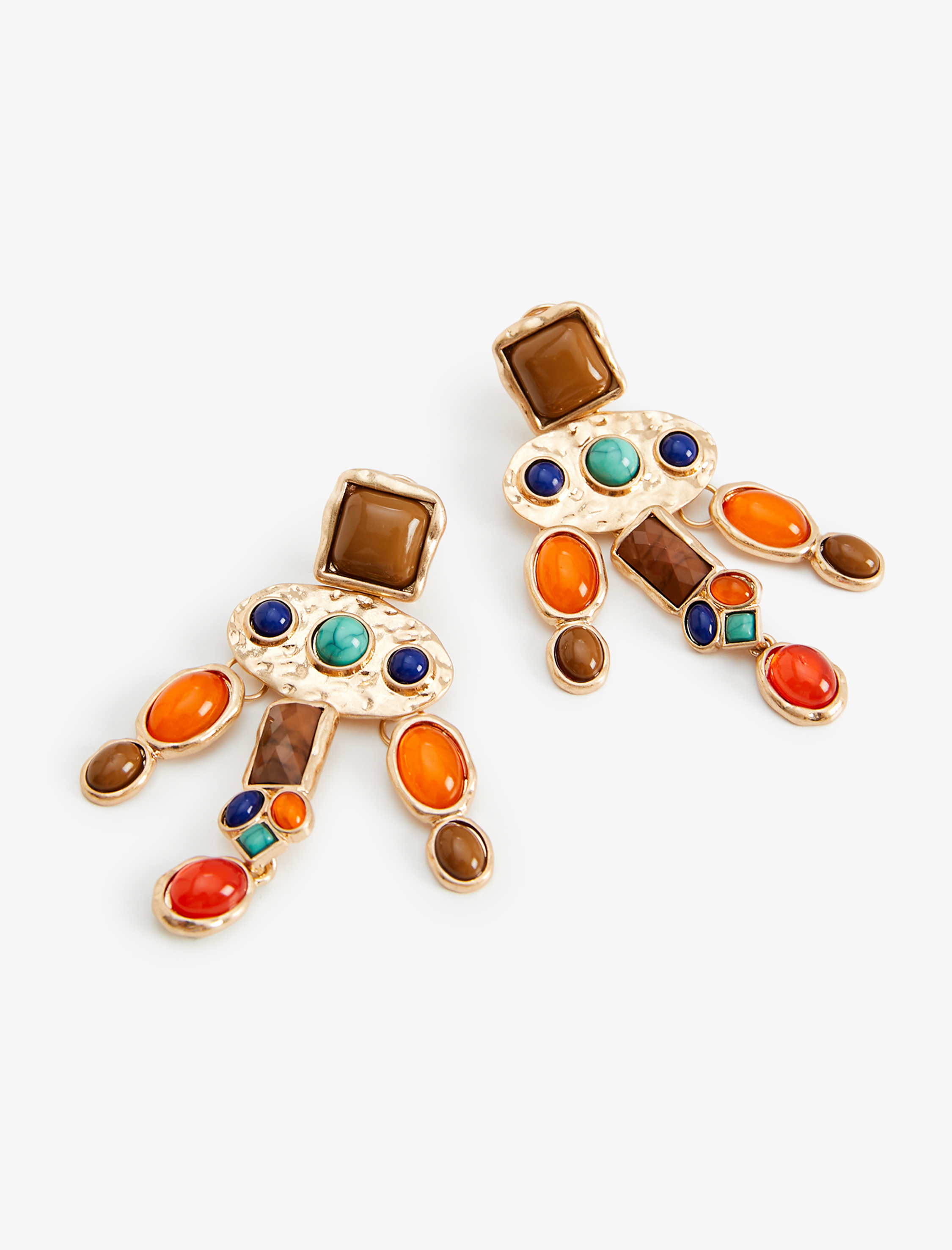  Kadın Geometrik Küpe Sallantılı Taş Detaylı Çok Renkli Büyük Boy - Koton X Melis Ağazat