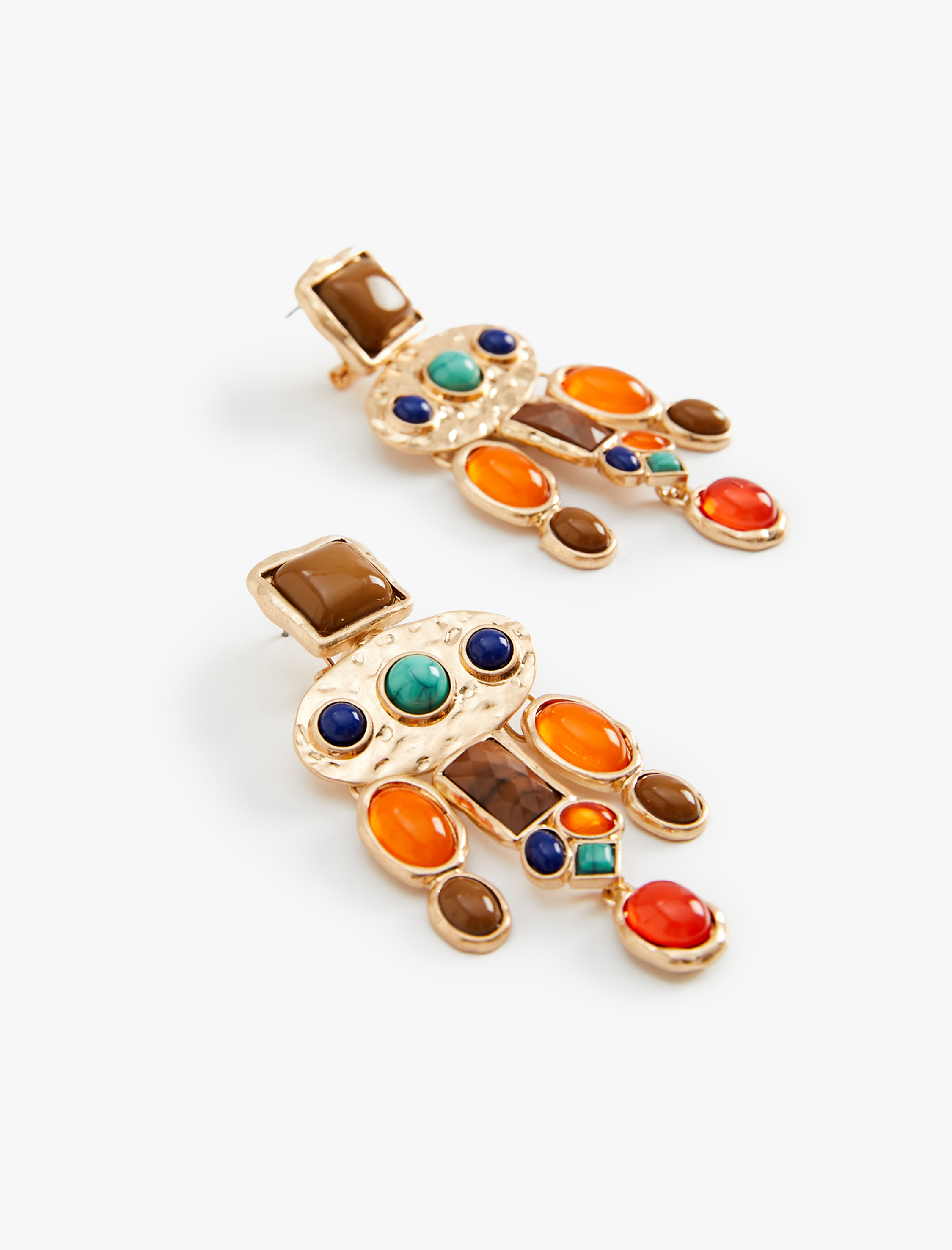  Kadın Geometrik Küpe Sallantılı Taş Detaylı Çok Renkli Büyük Boy - Koton X Melis Ağazat