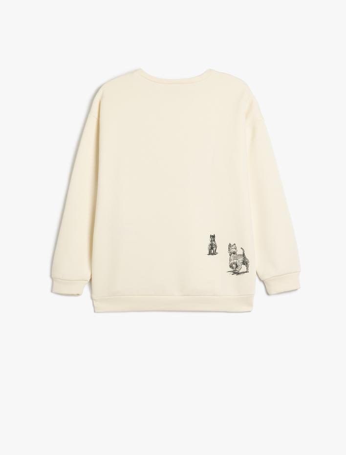 Erkek Çocuk Sweatshirt Köpek Baskılı Bisiklet Yaka Uzun Kollu Şardonlu