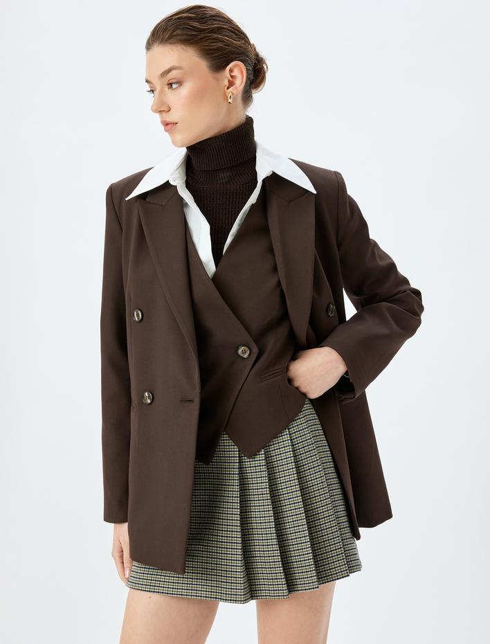  Yüksek Bel Ekose Mini Pileli Şort Etek