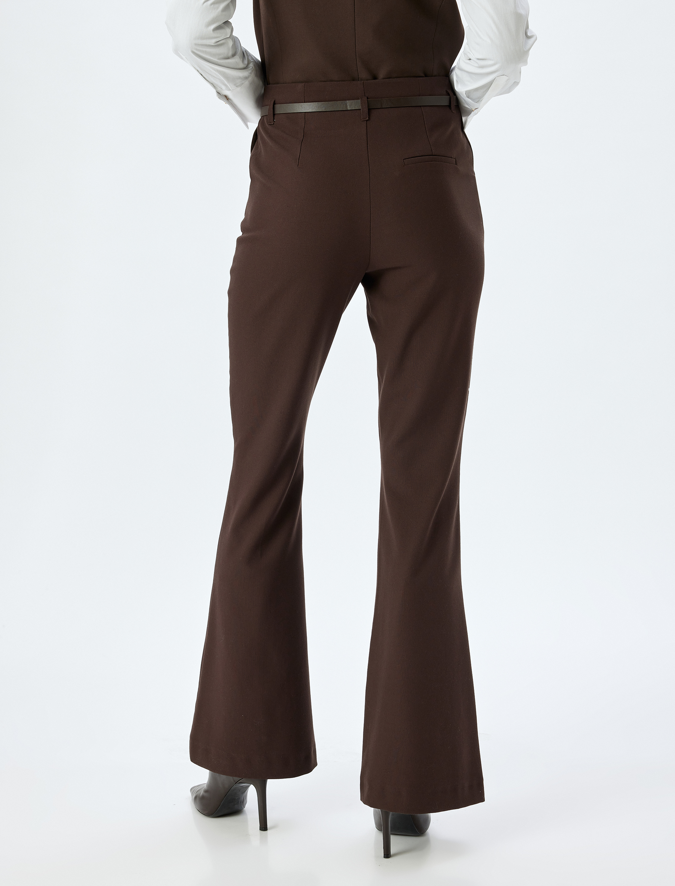   Slim Fit Cepli Kemerli İspanyol Paça Kumaş Pantolon