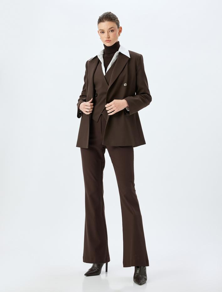  Slim Fit Cepli Kemerli İspanyol Paça Kumaş Pantolon