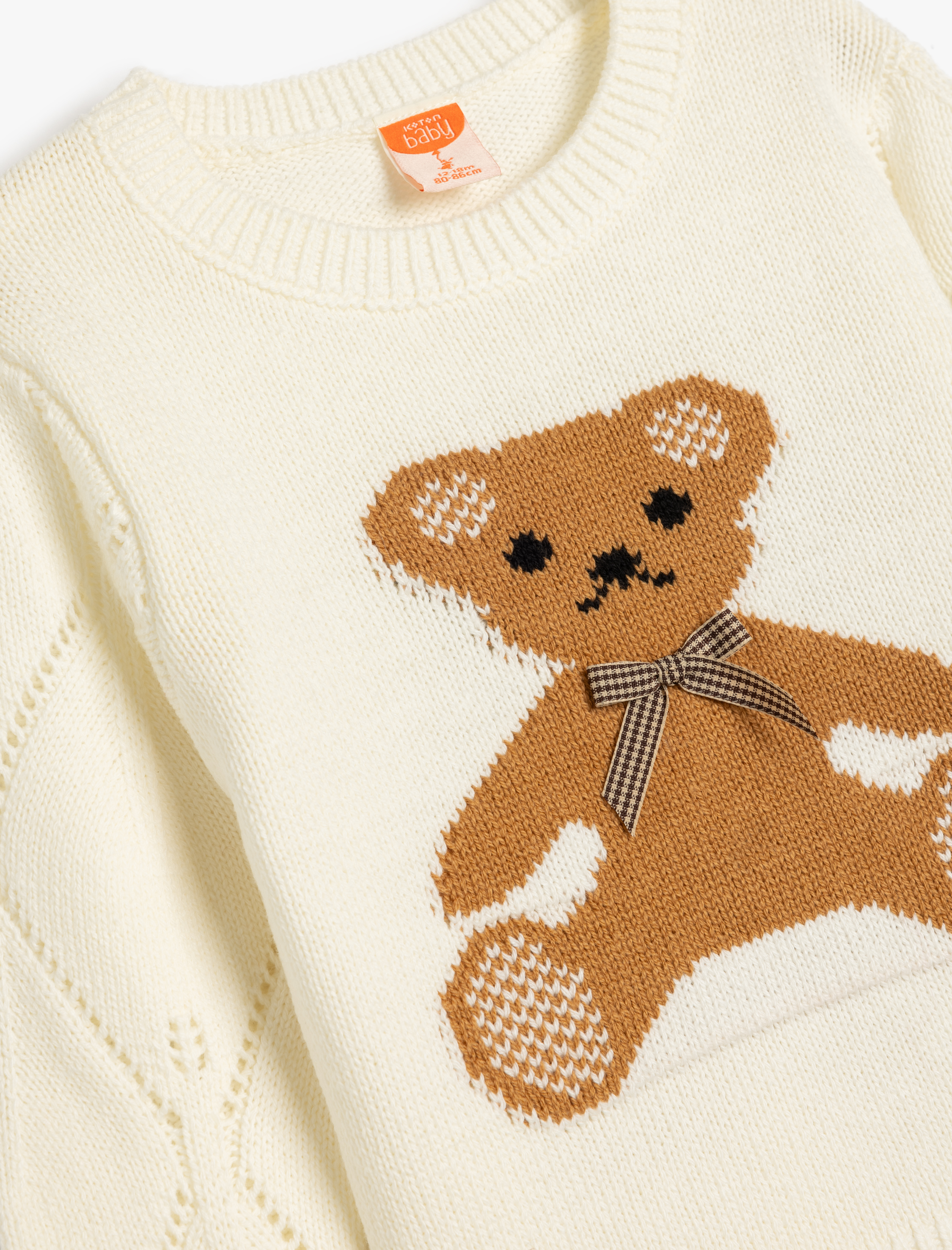 Kız Bebek Triko Kazak Ayıcık Desenli Uzun Kollu Bisiklet Yaka