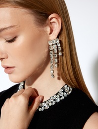 Taşlı Küpe Sallantılı Büyük Boy - Koton X Melis Ağazat