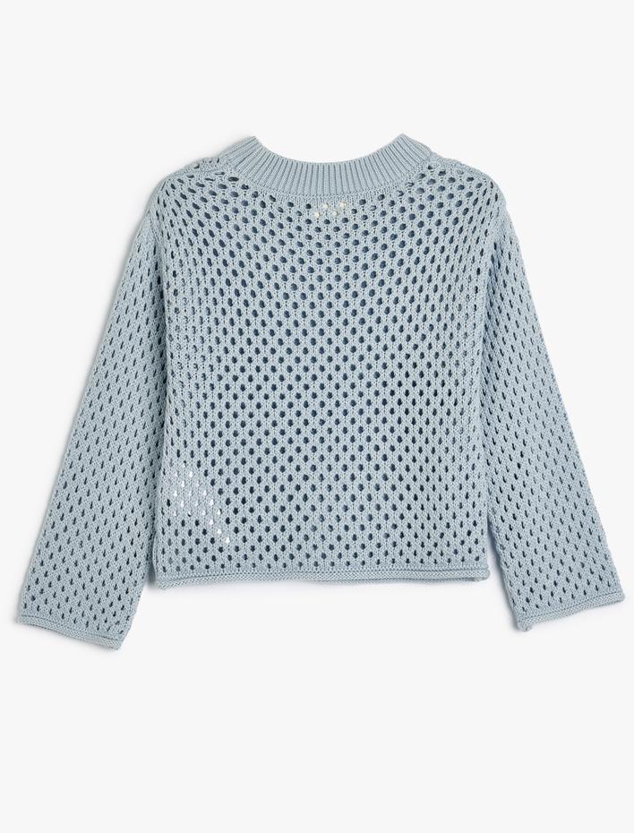 Kız Çocuk Ajurlu Kazak Triko Yuvarlak Yaka Uzun Kollu