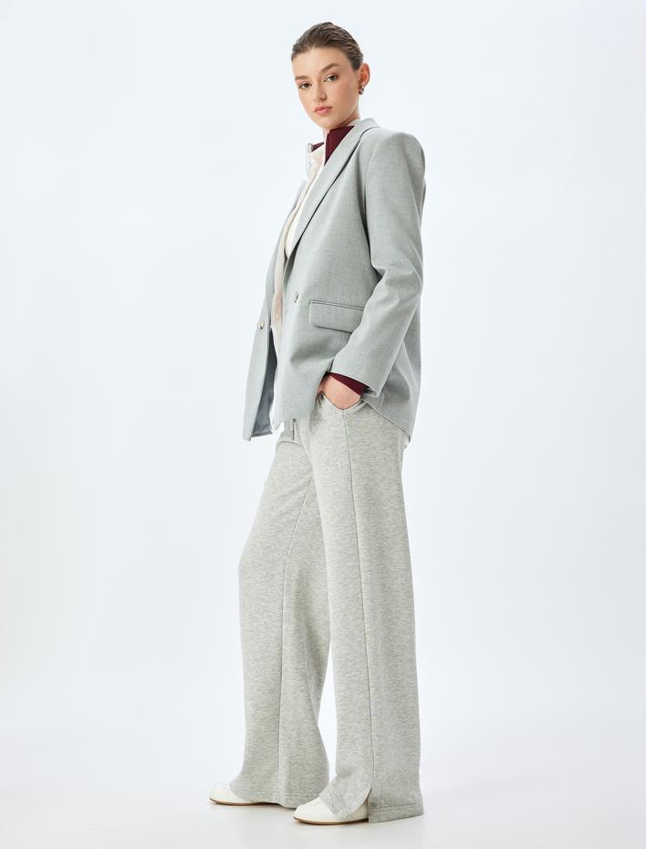  Bol Paça Beli Bağcıklı Cepli Yırtmaç Detaylı Yüksek Bel Kalın Eşofman Altı